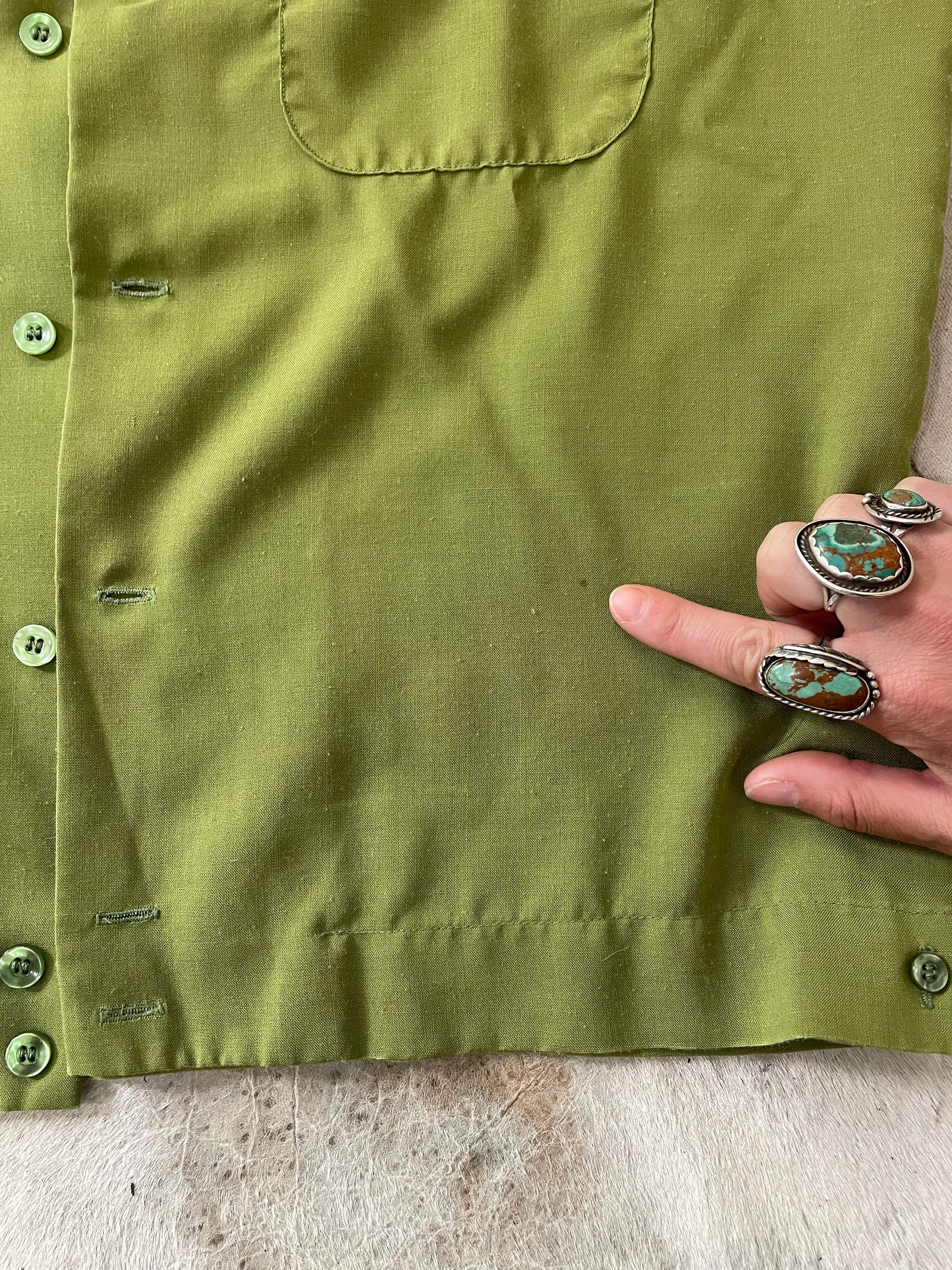 60s Avocado Green Bowling Shirt