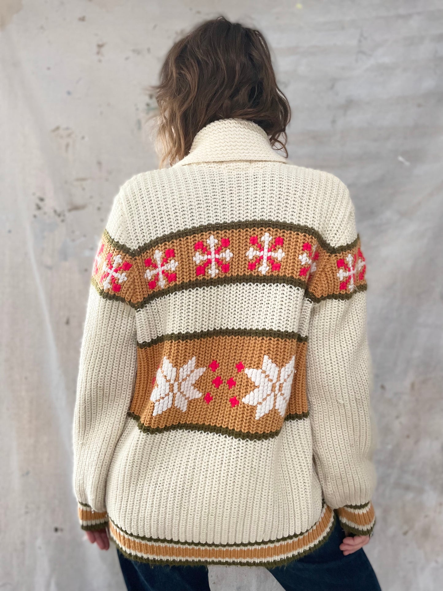 Shawl Collar Snowflake Sweater