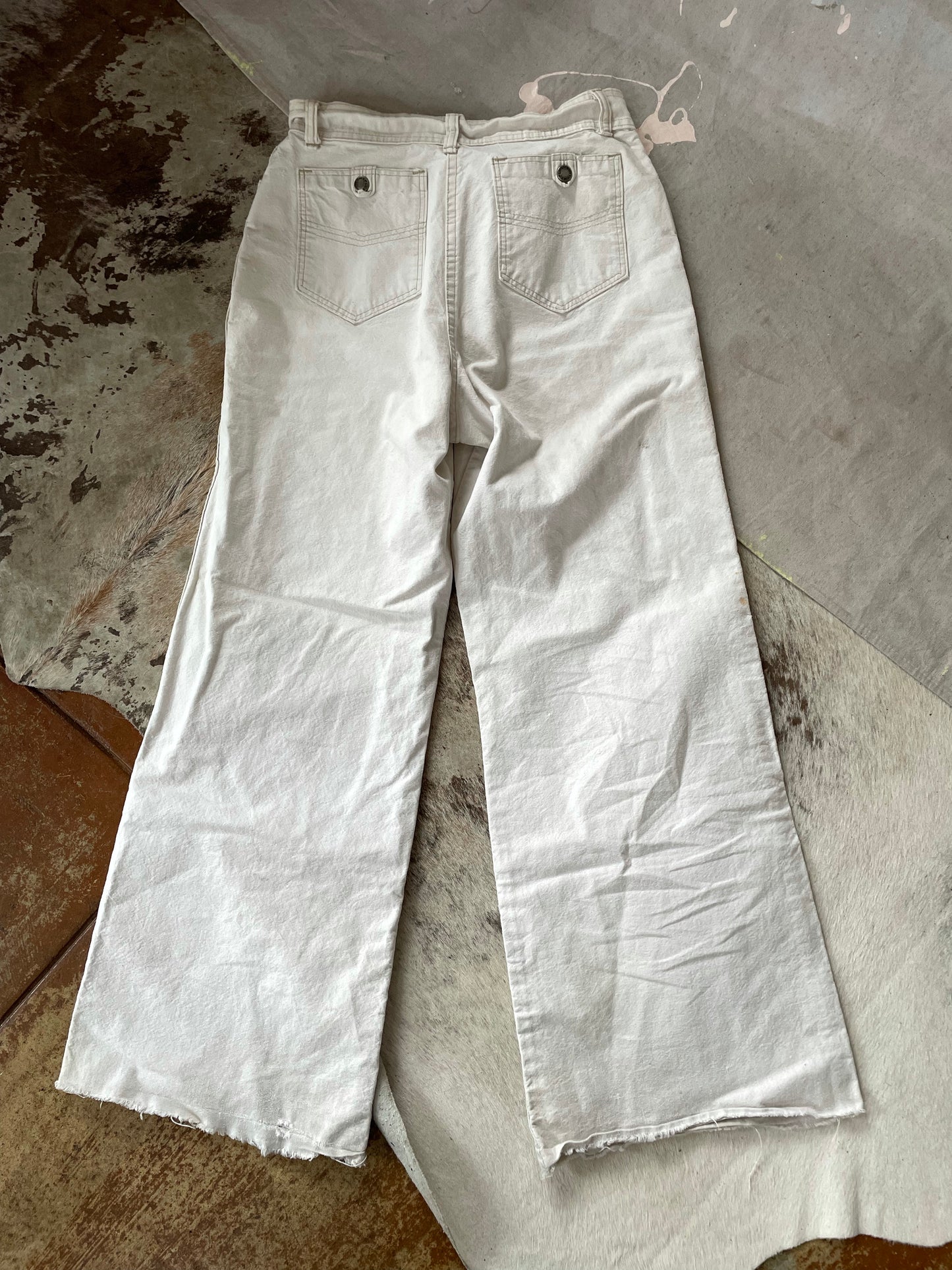 70s Plush Bottoms Wide Leg Off-White Pants