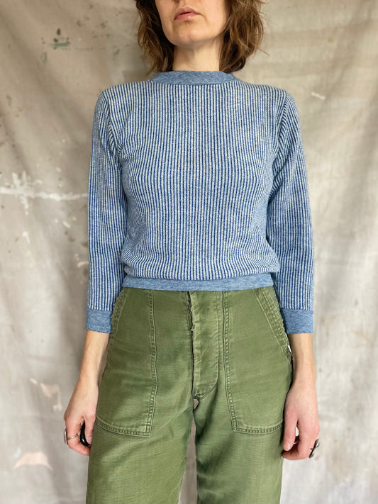 60s Blue And White Striped Sweatshirt