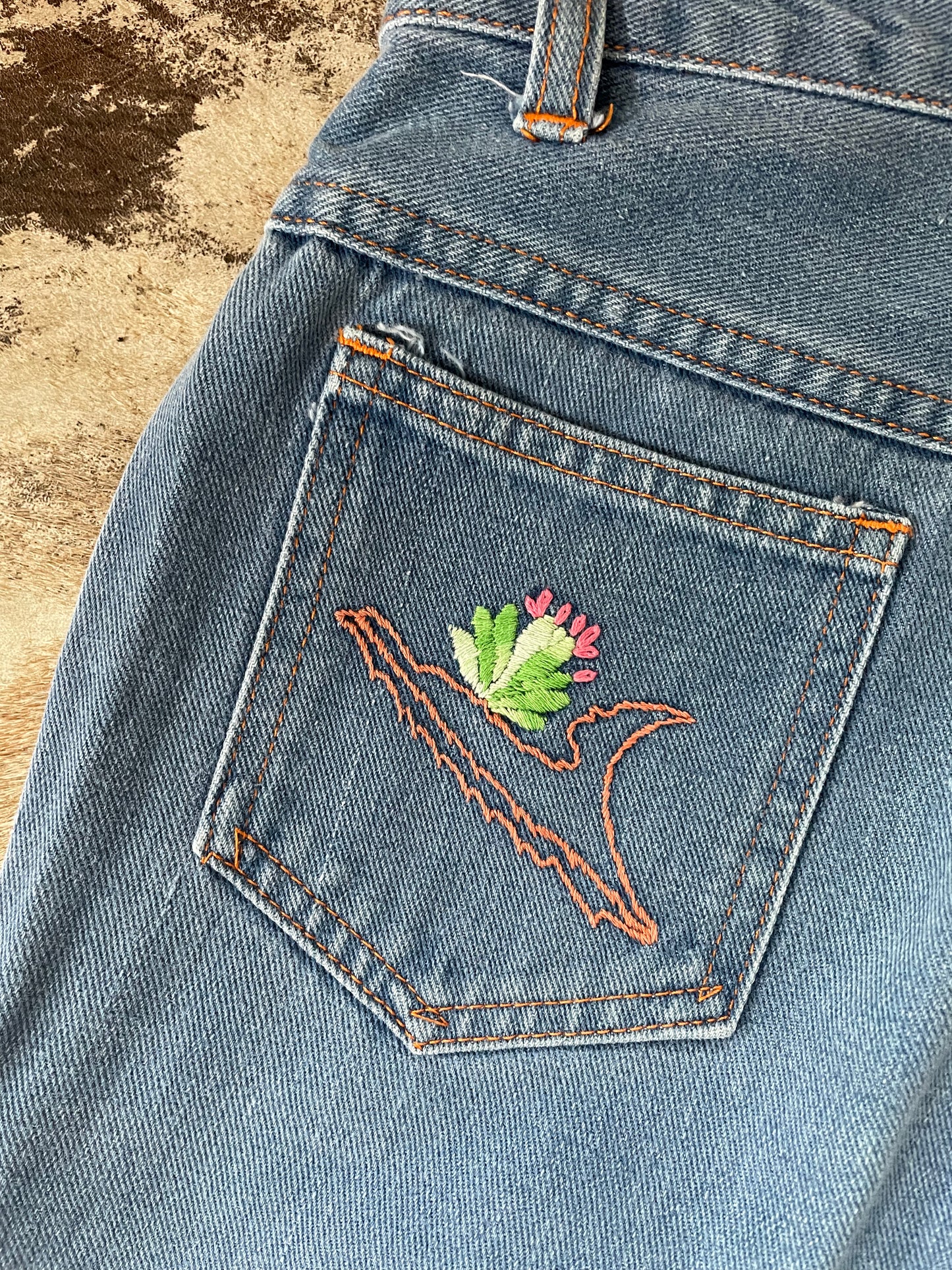 70s Embroidered Pocket Bell Bottom Jeans