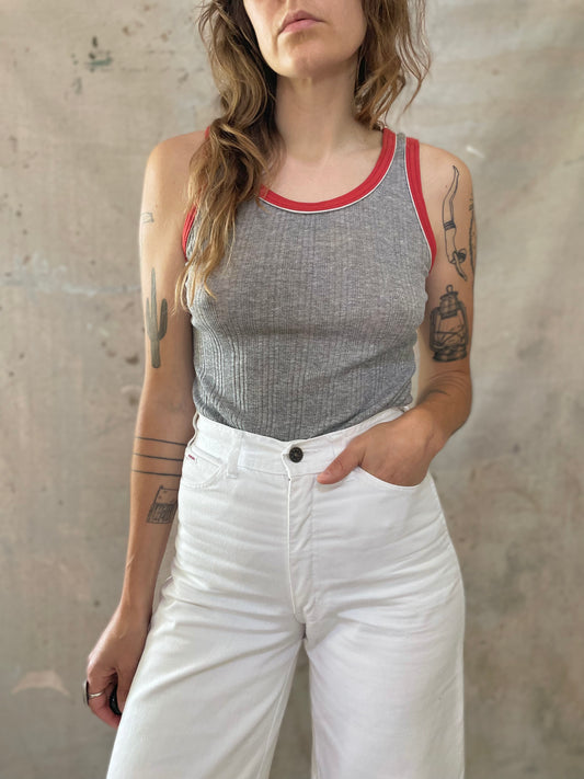 80s Ribbed Grey Tank Top