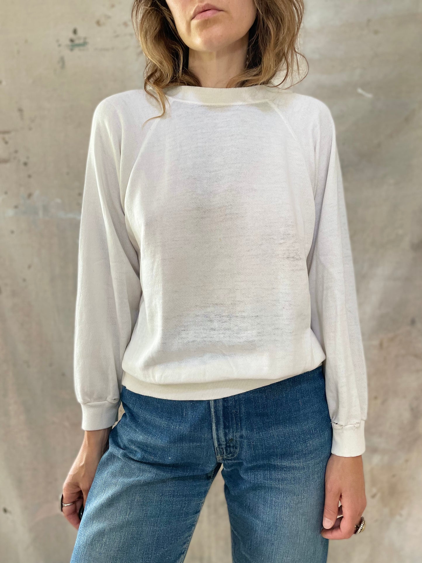 80s Thrashed Paper Thin White Sweatshirt