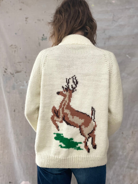 Mary Maxim Style Hand Knit Deer Sweater