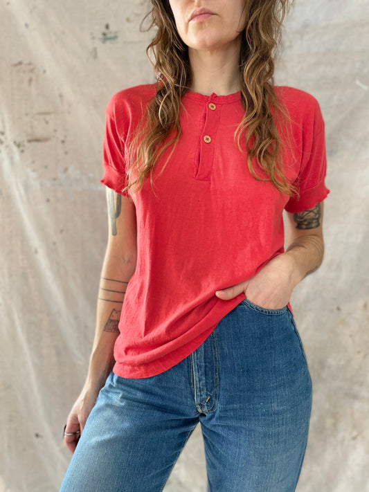 60s Champion Pale Red Henley Tee