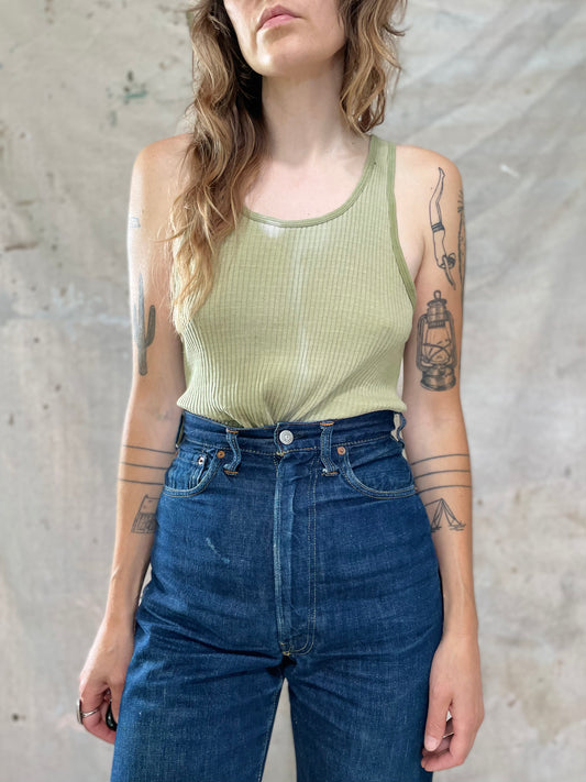 70s Sage Green Ribbed Tank Top