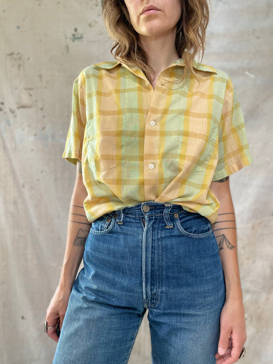 70s Plaid Short Sleeve Button Down Shirt