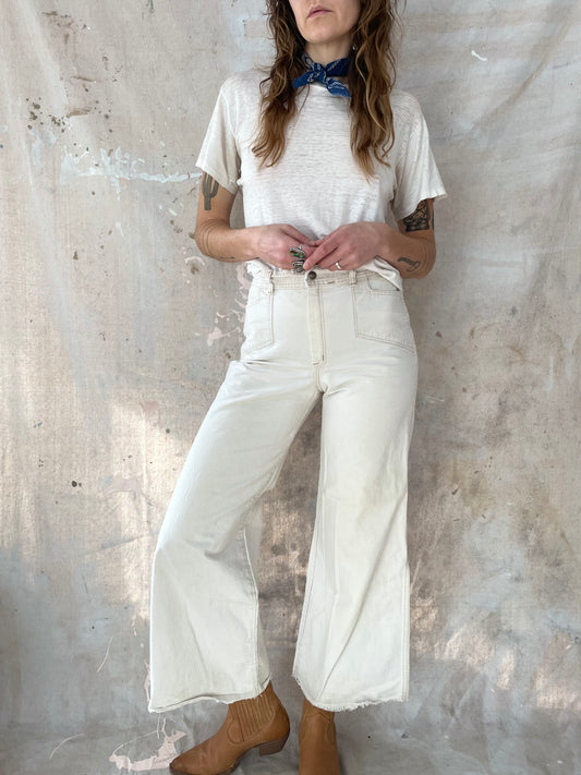 70s Plush Bottoms Wide Leg Off-White Pants