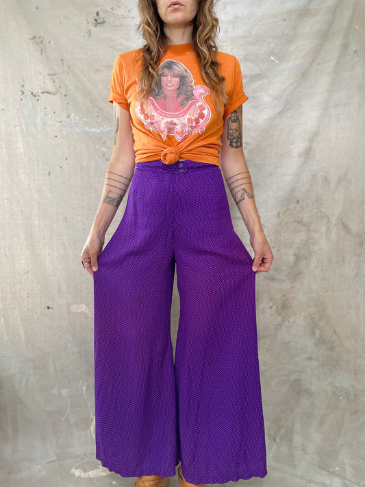 70s Purple Polka Dot Palazzo Pants