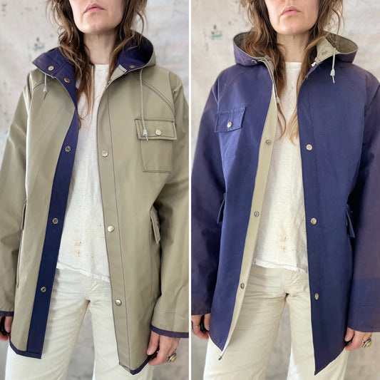 80s Reversible Faded Blue/Tannish Gray Raincoat