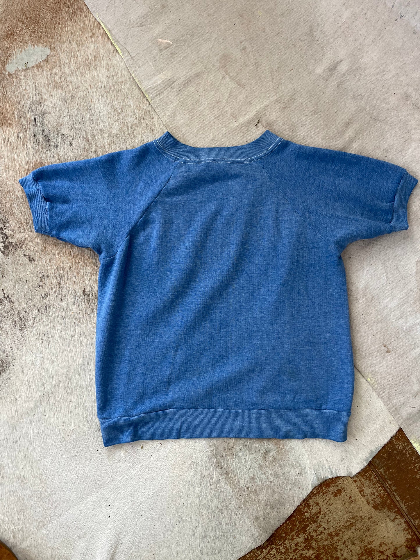 70s Cerulean Blue Short Sleeve Sweatshirt