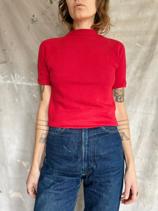 70s Blank Red Short Sleeve Sweatshirt