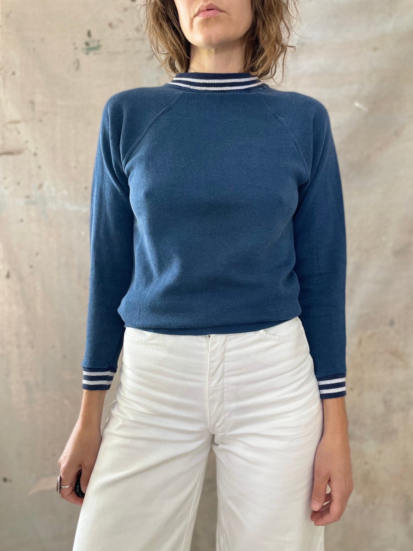 60s Navy Blue Ringer Style Sweatshirt