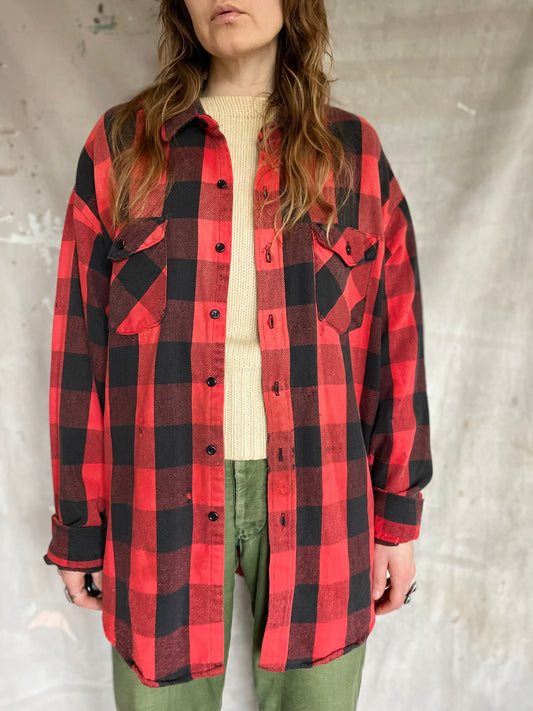 90s Thrashed Buffalo Plaid Flannel Shirt