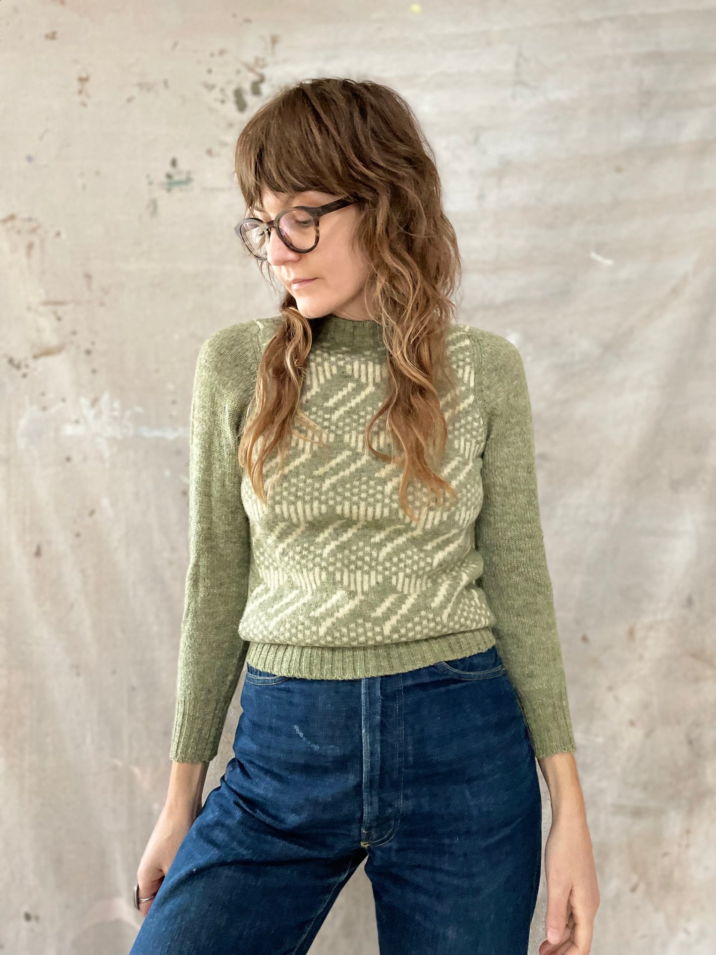 Green and Ivory Scottish Knit Sweater