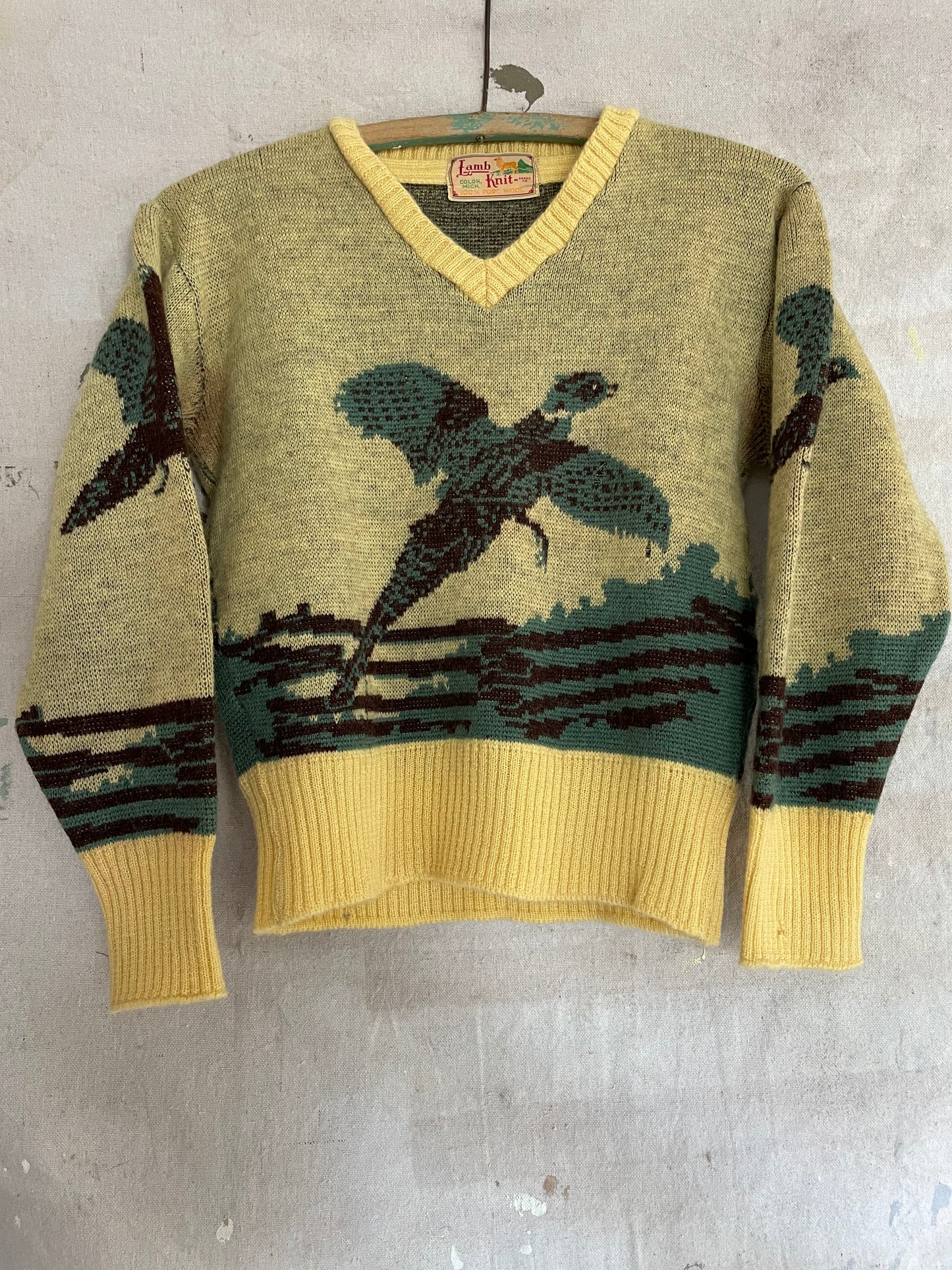 40s Lamb Knit Pheasant Novelty Sweater
