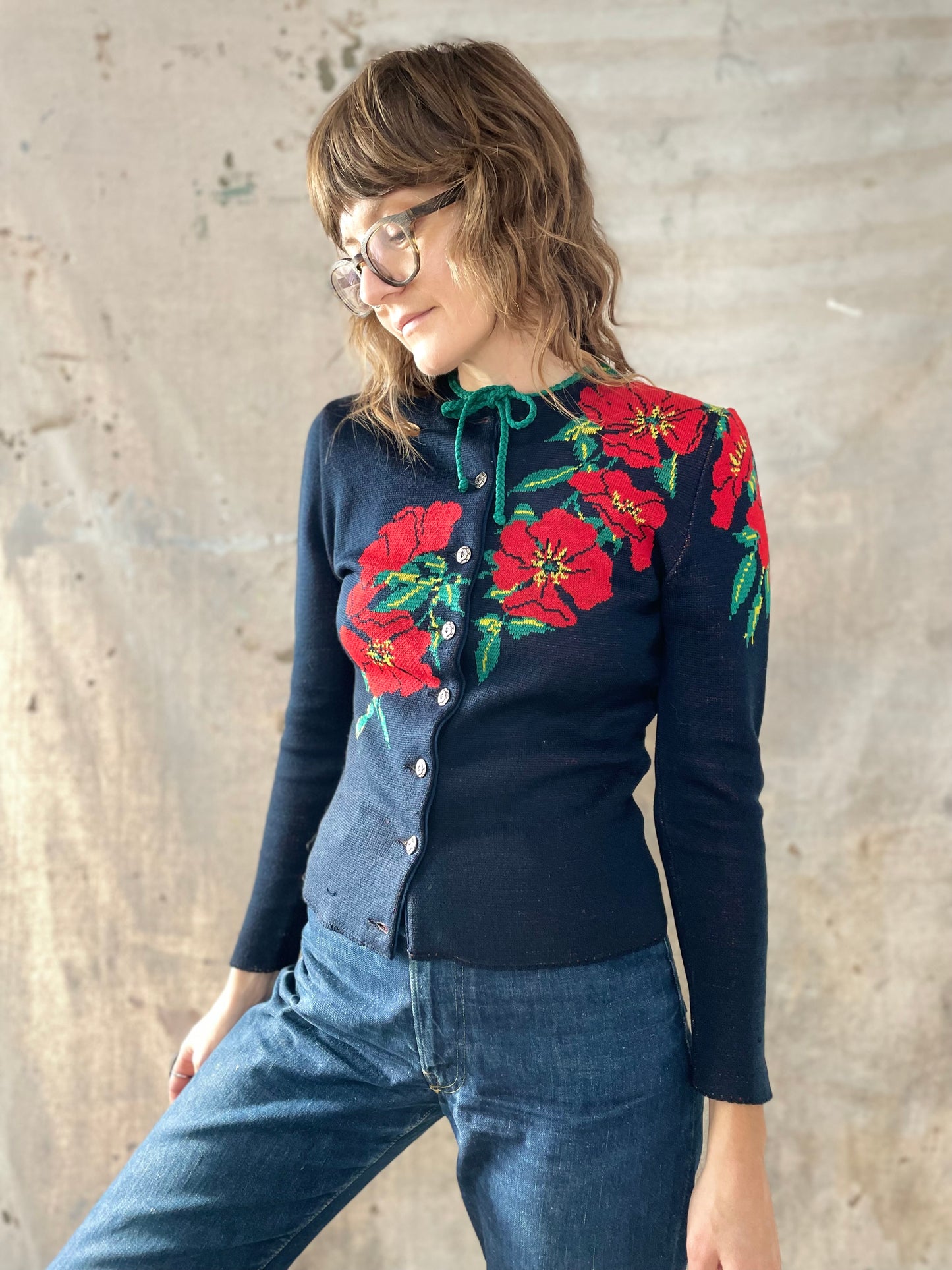 40s Catalina Poinsettia Holiday Sweater