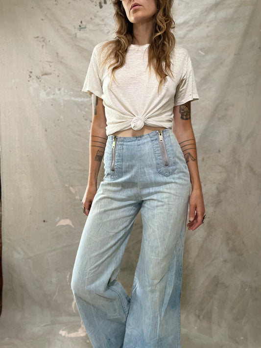 70s Double Zipper Wide Leg Jeans