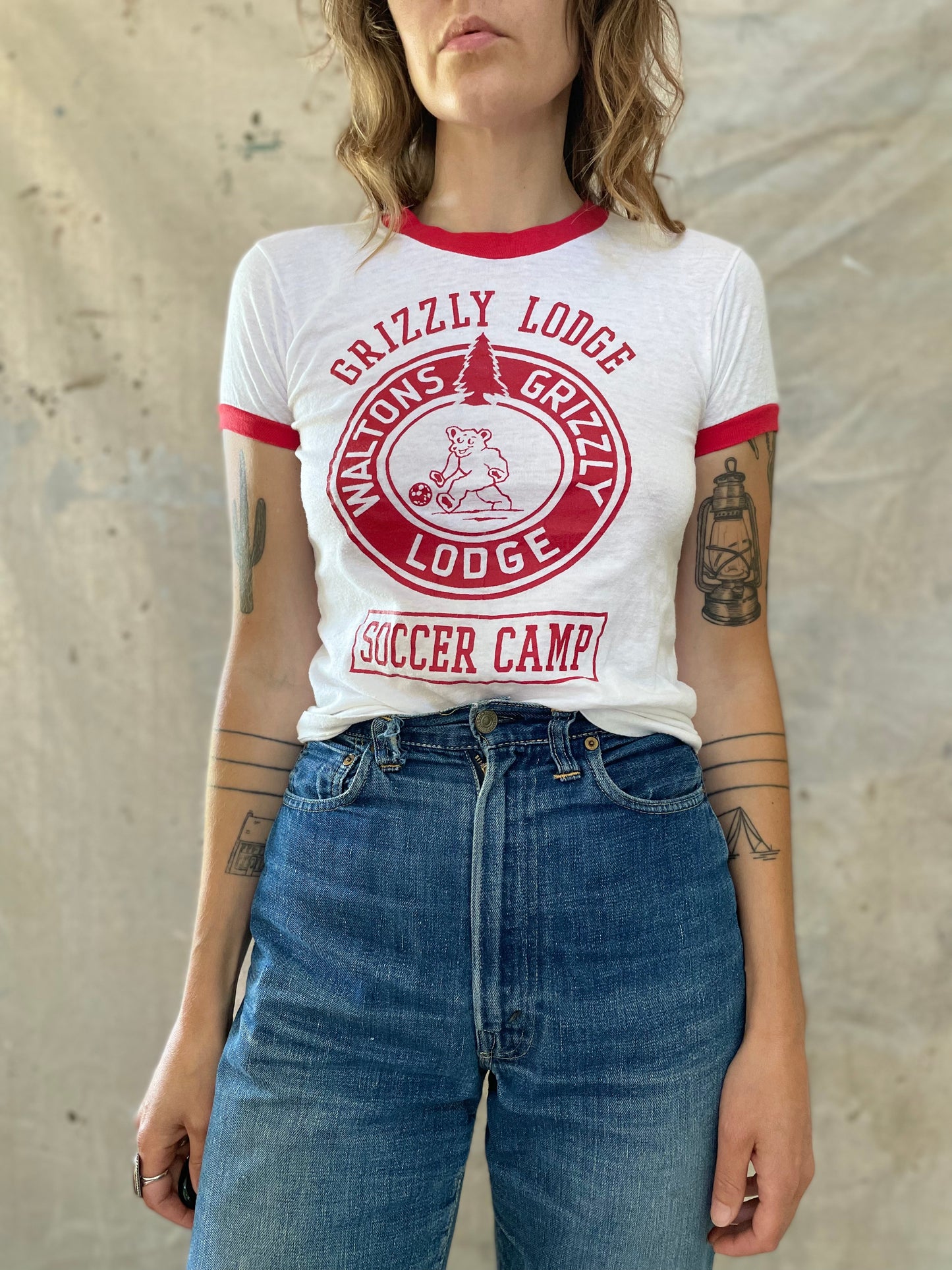70s Waltons Grizzly Lodge Soccer Camp Ringer Tee
