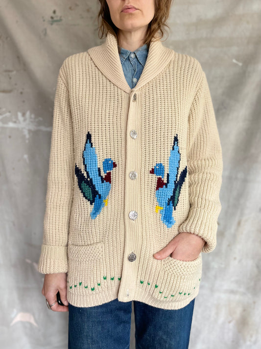 70s Campus Shawl Collar Duck Sweater