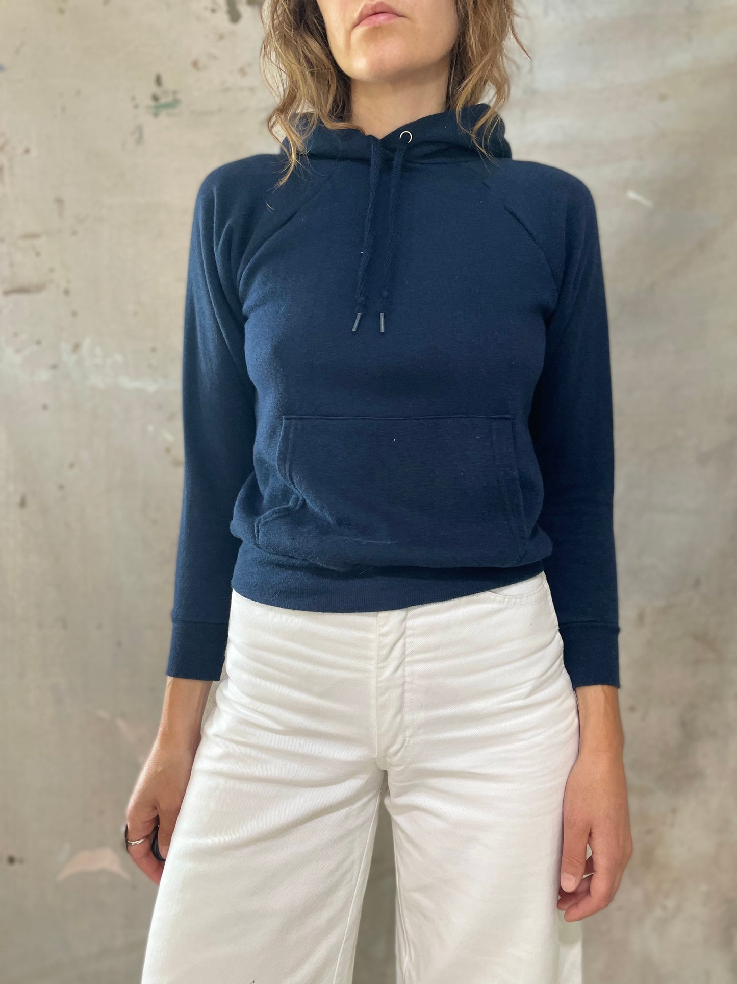 70s Blank Navy Blue Hoodie Sweatshirt