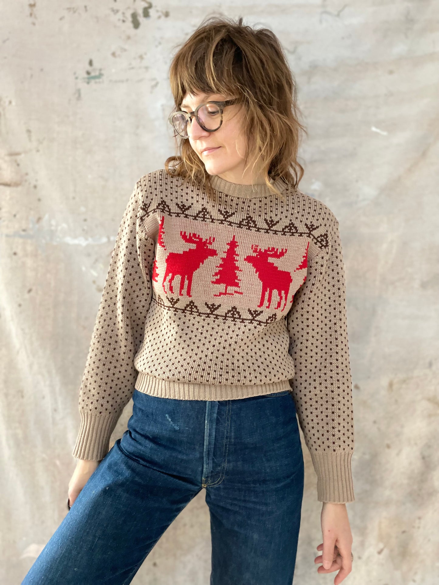 40s/50s Reindeer Holiday Sweater