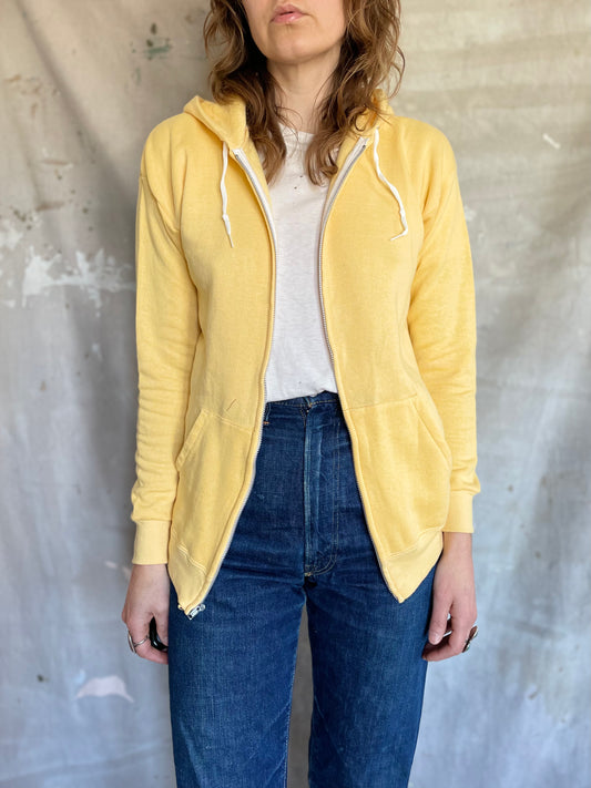 80s Pale Yellow Zip Front Hoodie