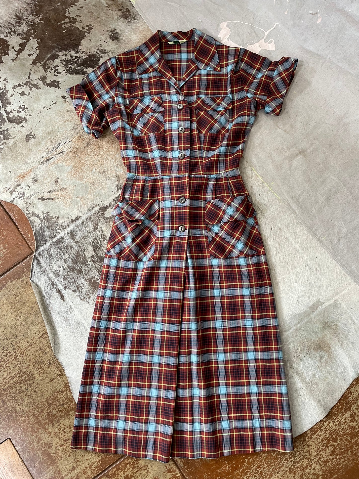 60s Plaid Shirtwaist Dress