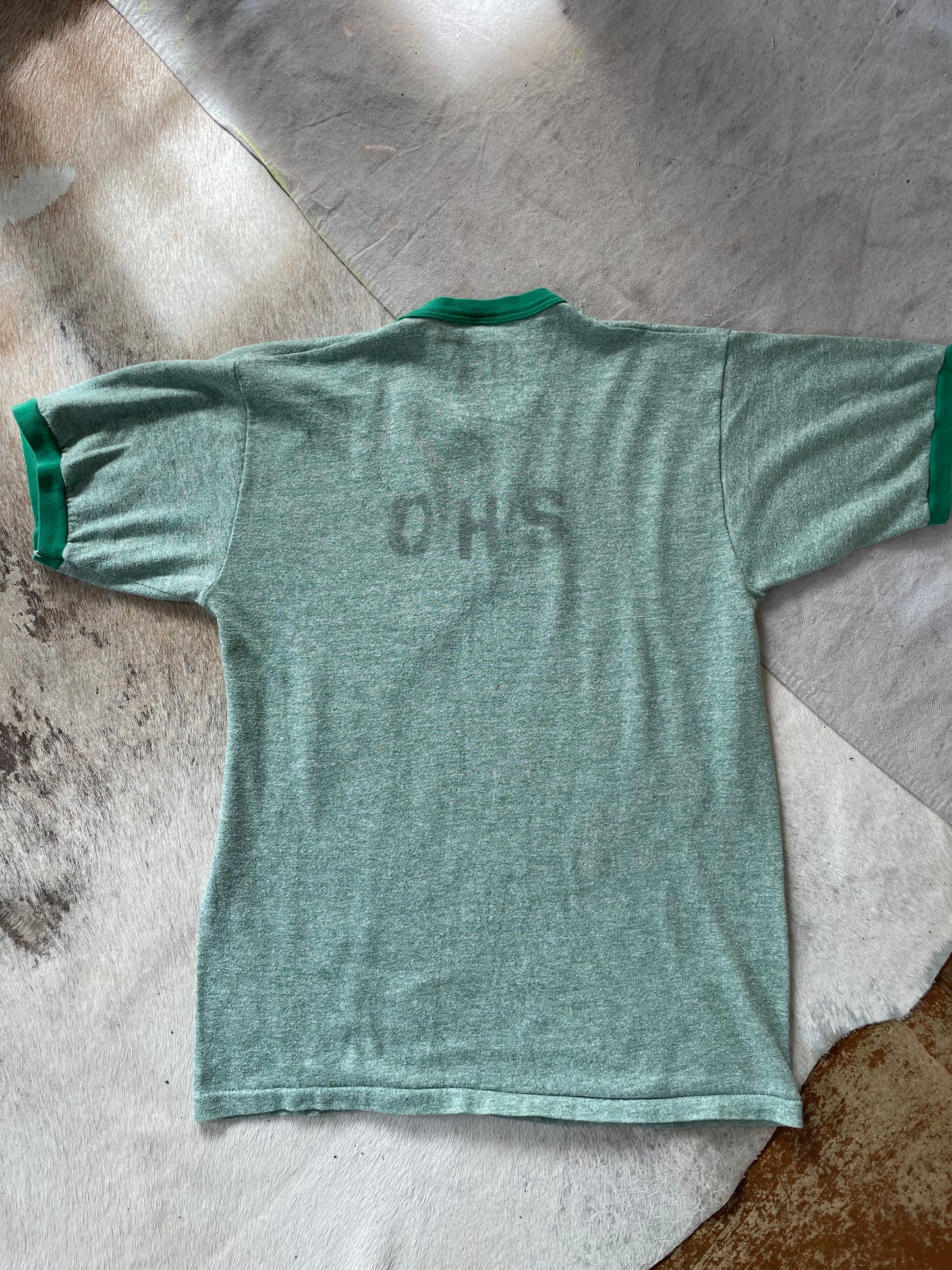 70s Russell Athletic Green Ringer Tee OHS Stencil