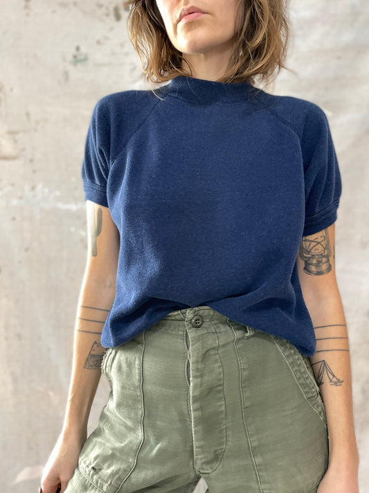 Navy Blue Short Sleeve Sweatshirt