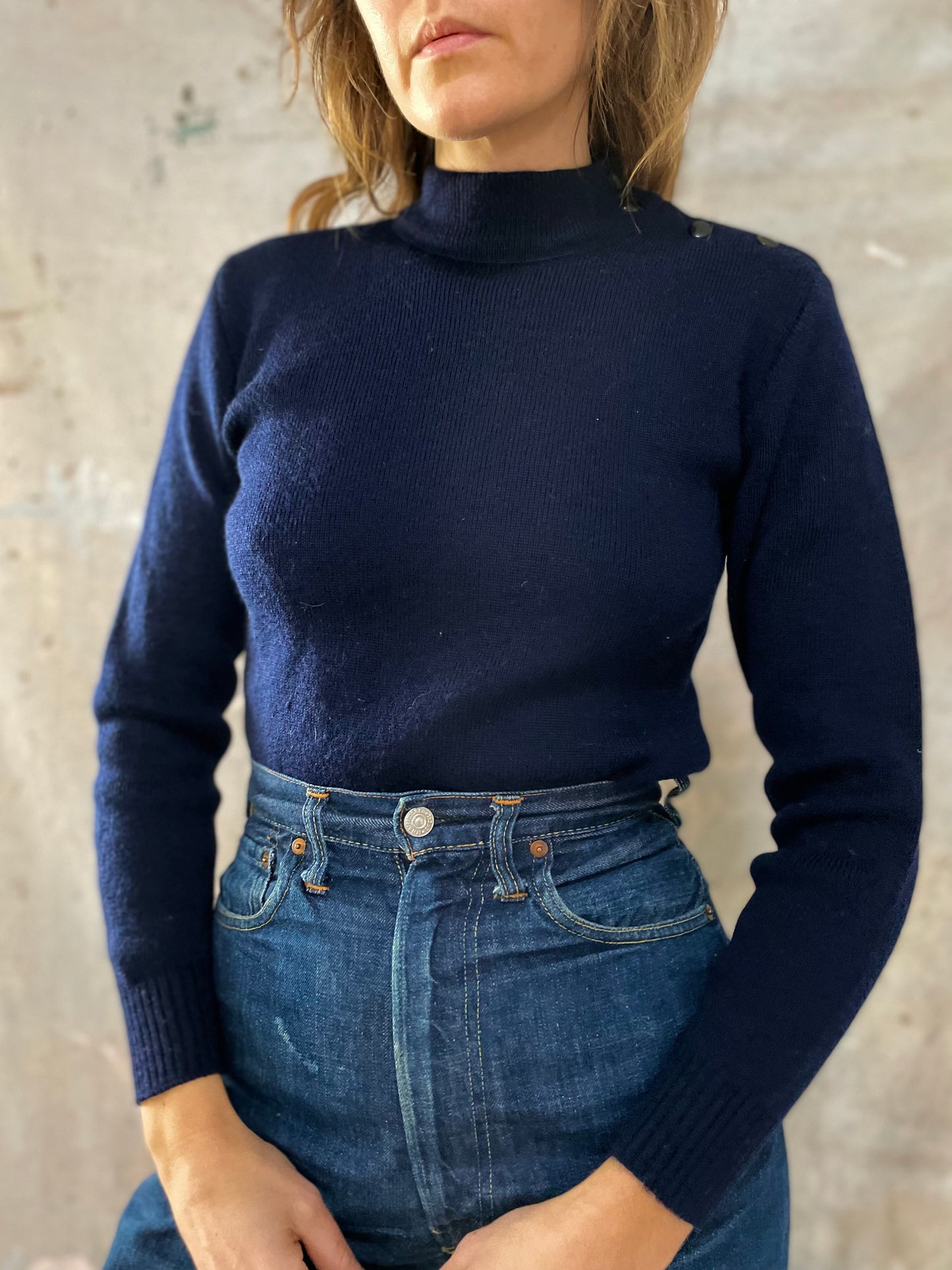 Navy Blue Mock Neck Sweater