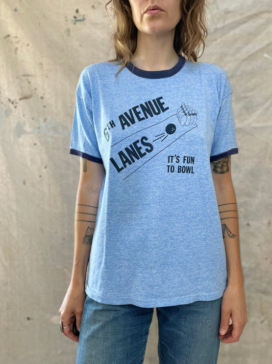 70s/80s 6th Avenue Lanes, It’s Fun To Bowl Ringer Tee