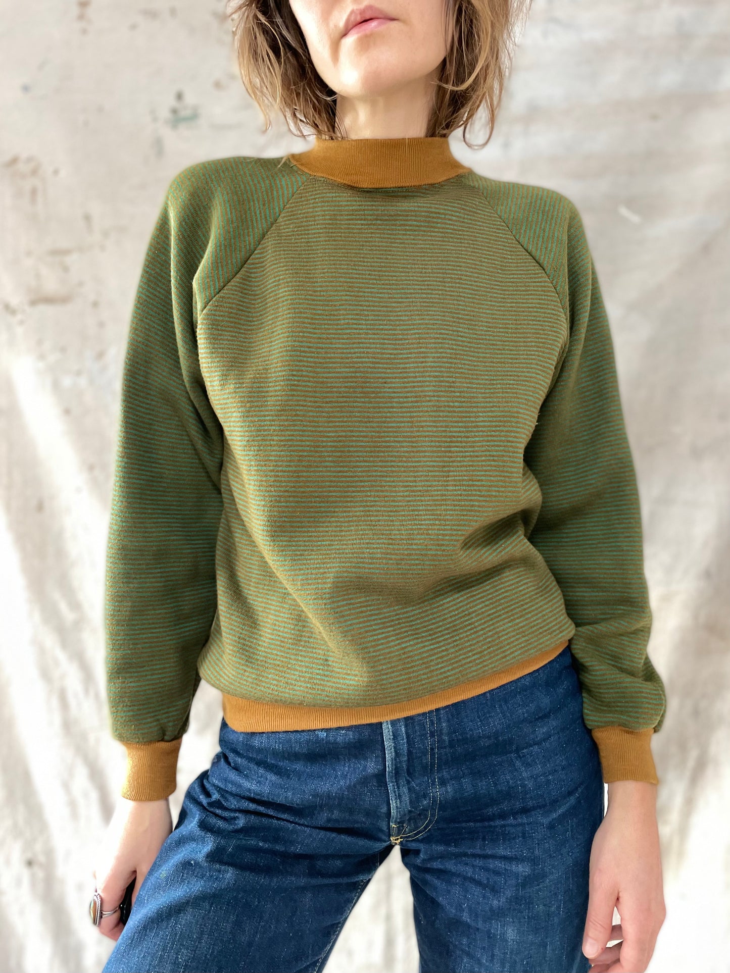 Green And Ochre Striped Sweatshirt