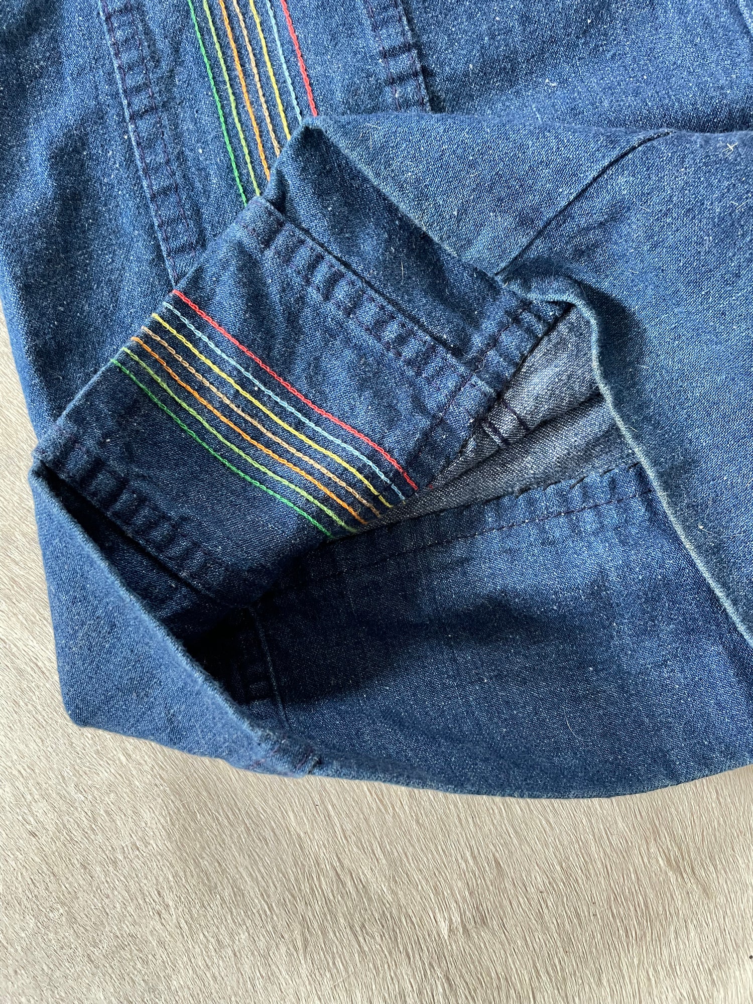 1970s La Disco bell bottom blue jeans pants rainbow pocket – Hemlock  Vintage Clothing
