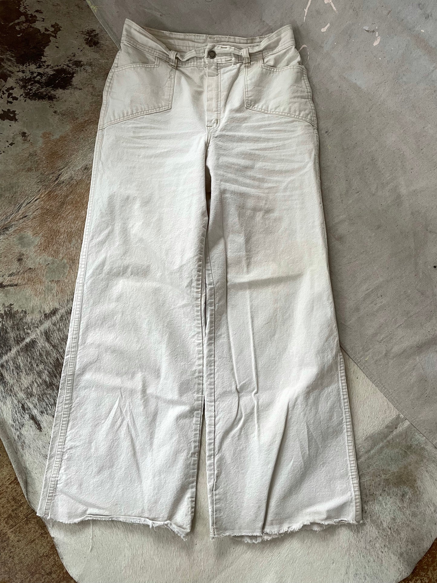 70s Plush Bottoms Wide Leg Off-White Pants