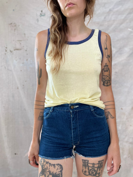 70s/80s Pale Yellow and Blue Tank Top