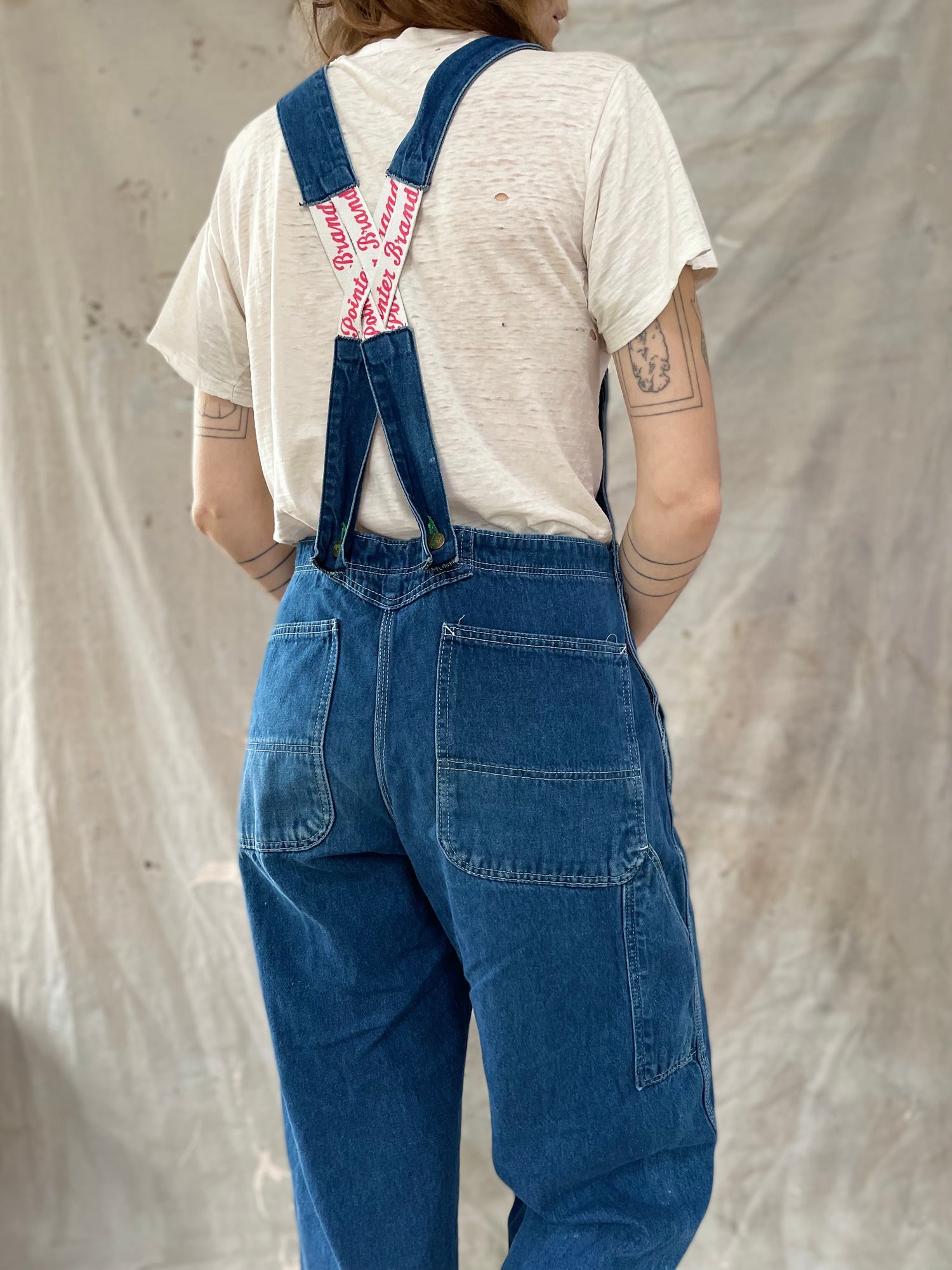 Vintage Pointer Brand Low Back Stitch Patched Denim Overalls Fade Distress  36 - La Paz County Sheriff's Office Dedicated to Service