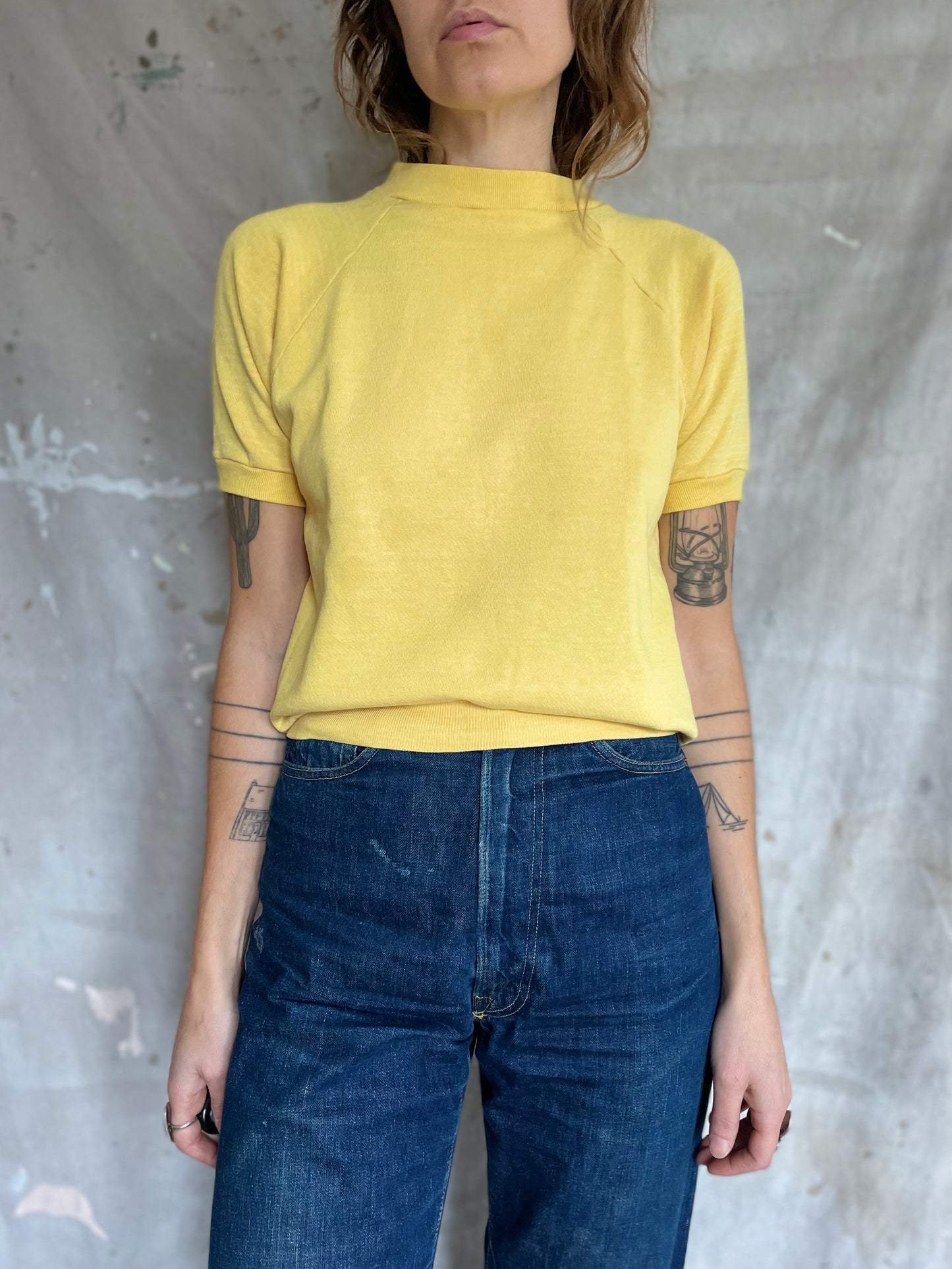 70s Blank Yellow Short Sleeve Sweatshirt