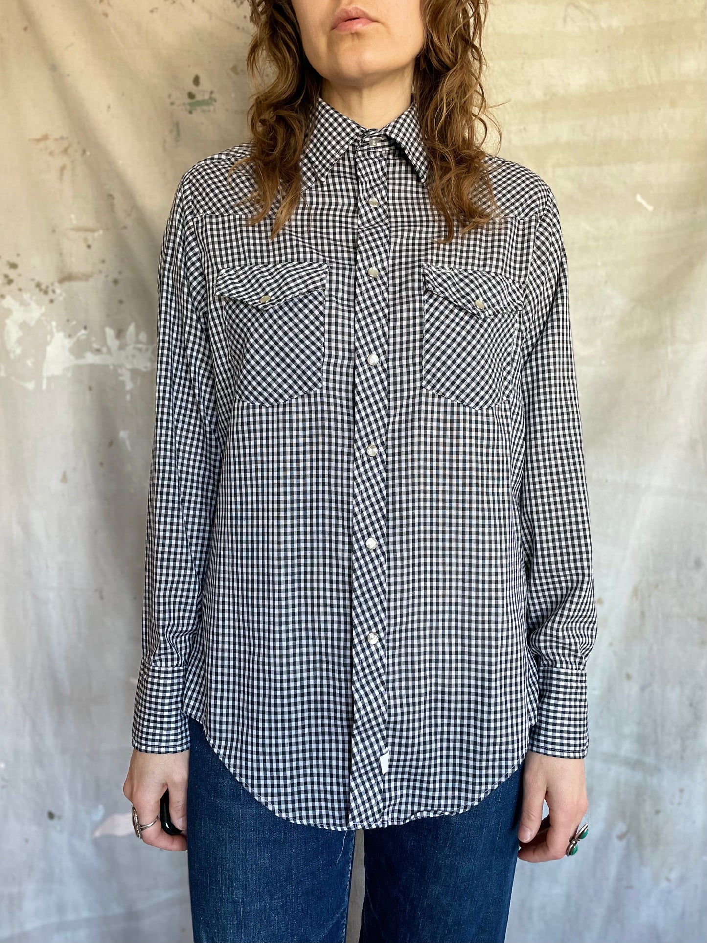80s Gingham Pearl Snap Western Shirt