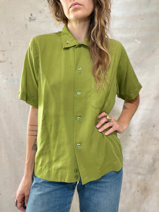 60s Avocado Green Bowling Shirt