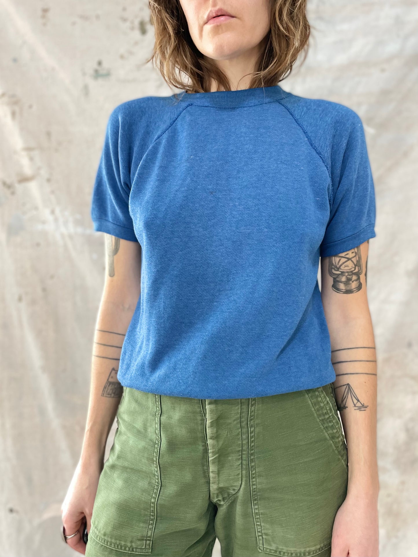 70s/80s Blank Cerulean Blue Short Sleeve Sweatshirt