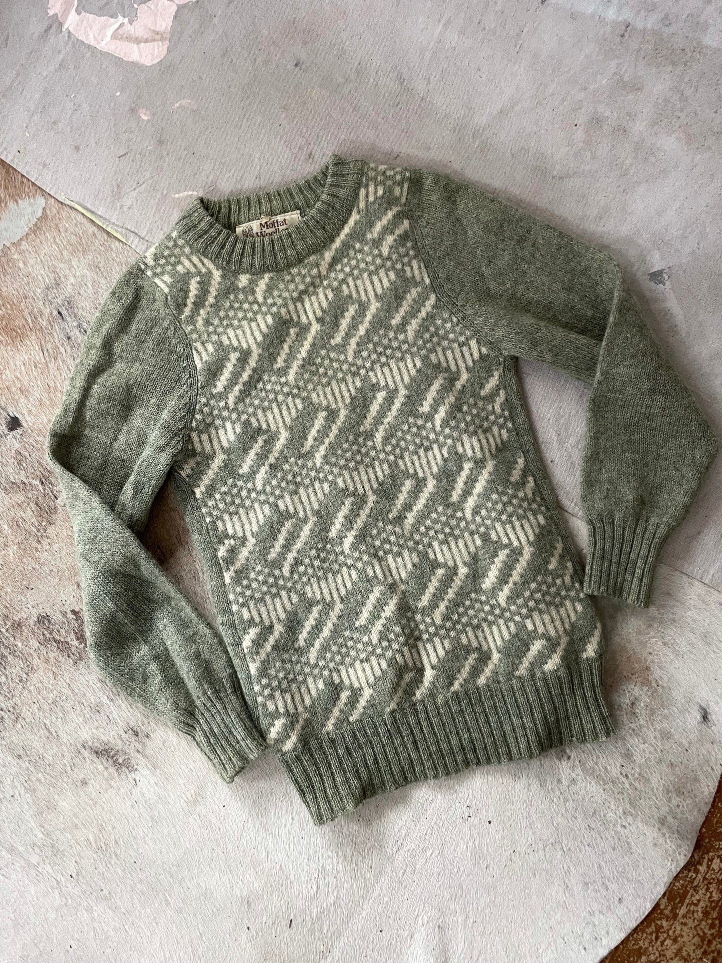 Green and Ivory Scottish Knit Sweater