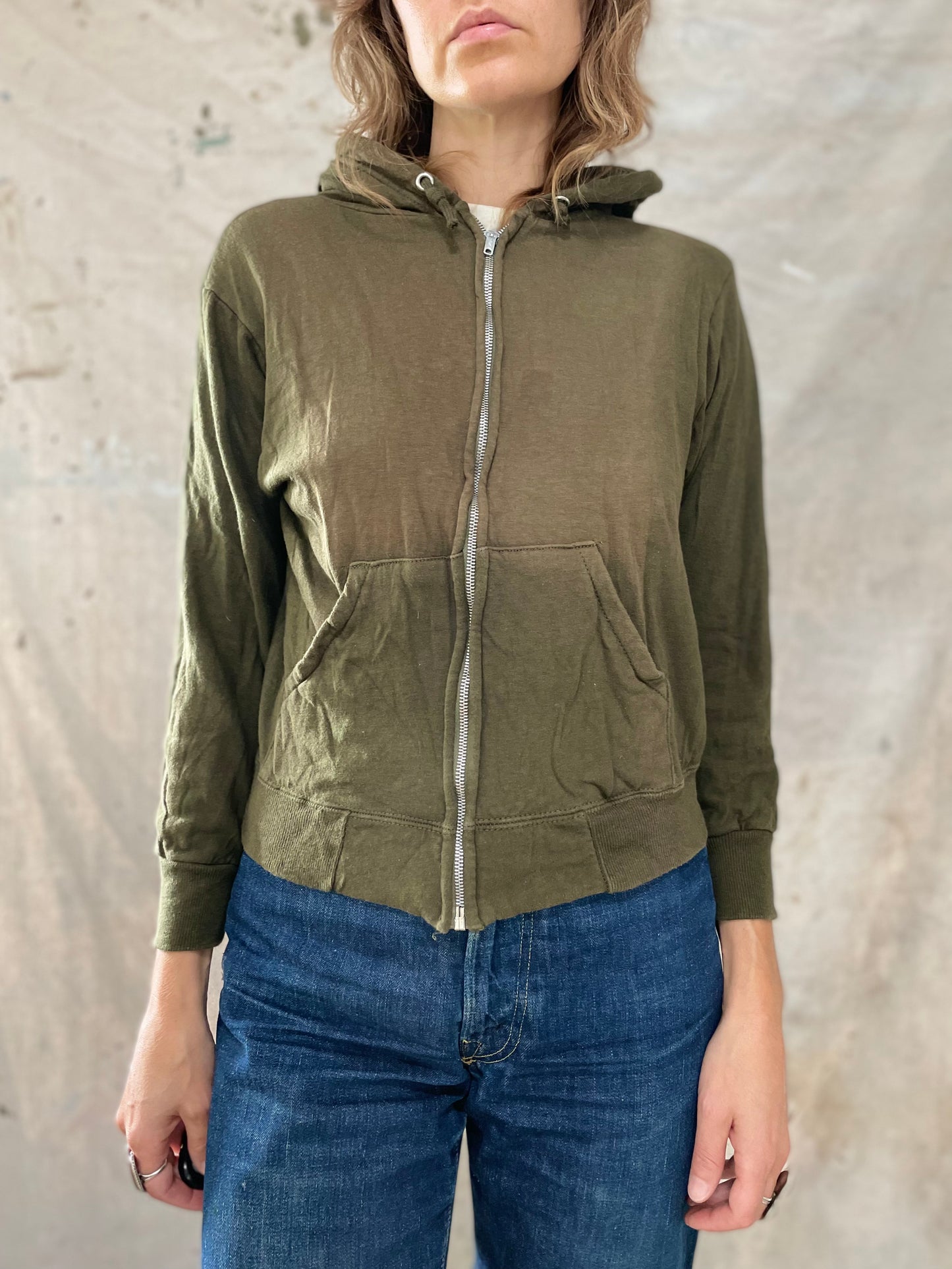 60s/70s Thermal Lined Olive Green Hoodie