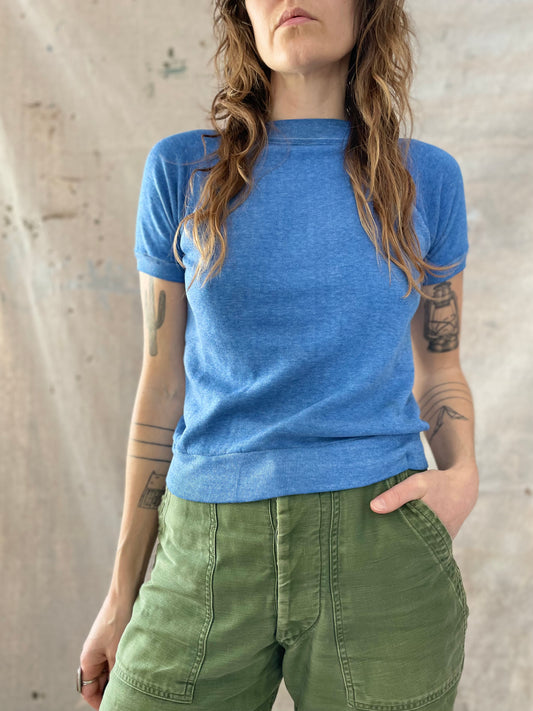 70s Cerulean Blue Short Sleeve Sweatshirt