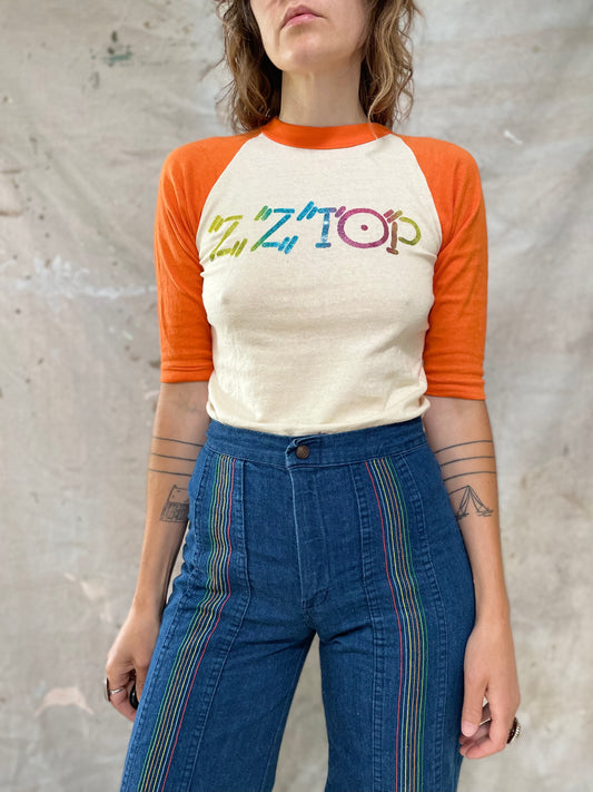 70s ZZ Top Glitter Rainbow Band Tee